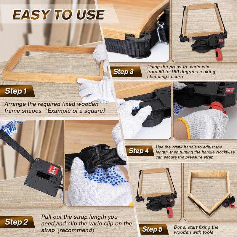 Sebupar Strap Clamp, 23 ft Variable Angle Band Clamp for Woodworking, Picture Frame, Barrel & Irregular Shaped Items - Image 4